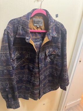 Jachs Navy and Mustard Aztec print wool blend shirt jacket size XL